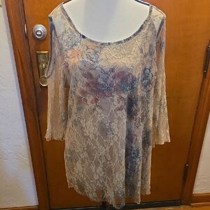 Brittany Black Floral Lace Blouse in Cream and Blue